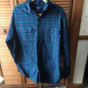 MENS FADED GLORY BLUE/GREEN PLAID FLANNEL LONG SLEEVE SHIRT XL 46-48 NEVER WORN